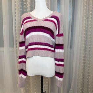 Splendid V-Neck Sweater - Pink and Purple Stripes